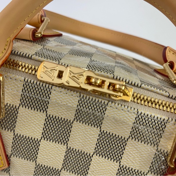 Designer Inspired Checkered Crossbody Bag in Cream and Tan - Picture 11 of 15
